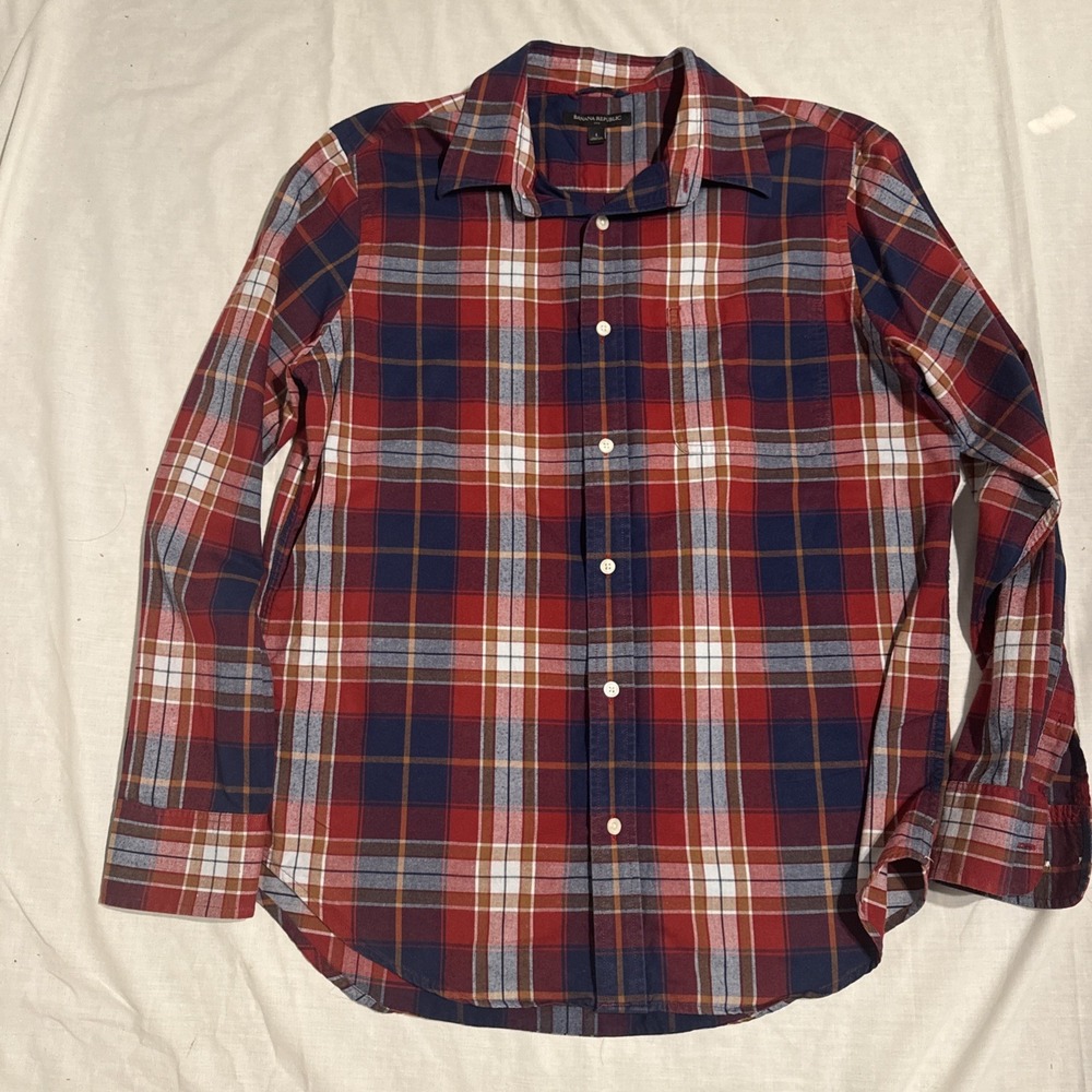 Banana Republic‎ Long Sleeve Button Down Shirt Plaid Men Sz Large With Pocket